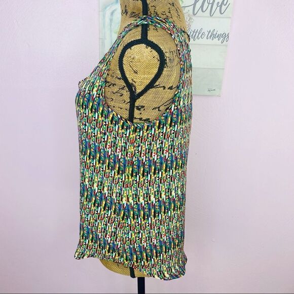 Forever 21 Multi Color Geometric Print Open Strappy Back Sleeveless Blouse Small - Picture 2 of 10